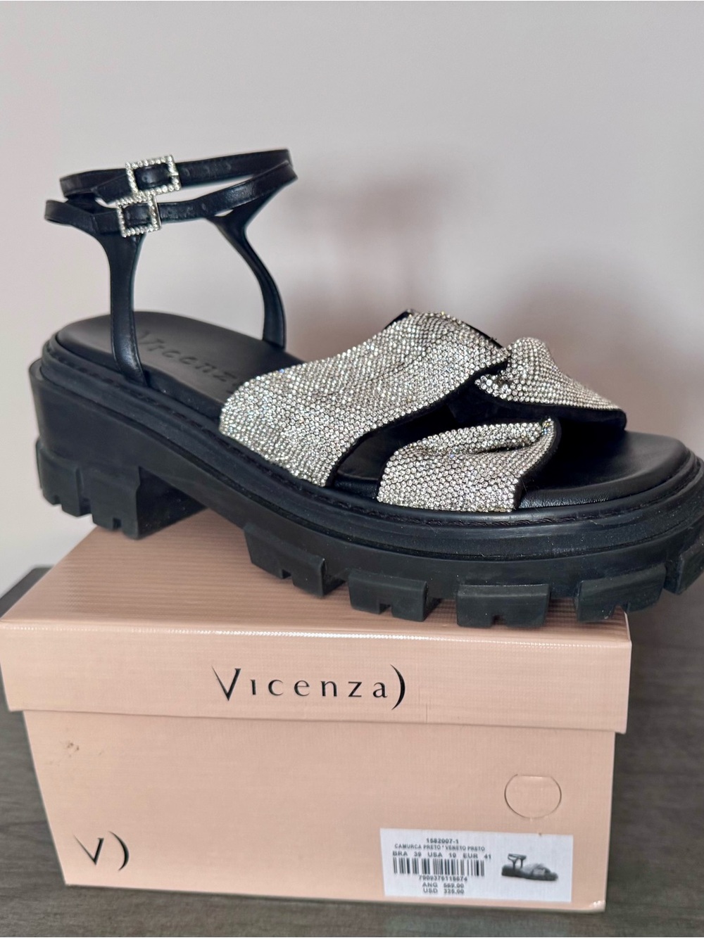 Vicenza Black Crystal-Embellished Chunky Sandals